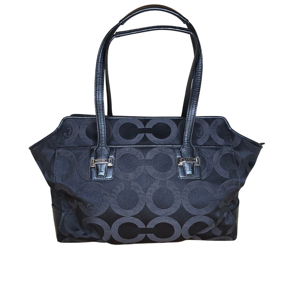 Coach Taylor Signature Black Canvas Leather Trim Tote Shoulder Bag Purse